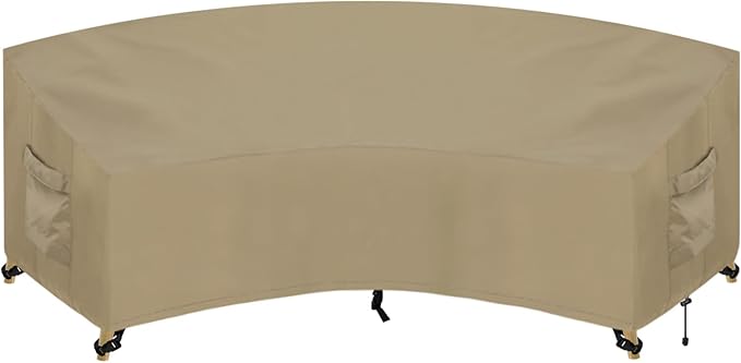 PureFit Outdoor Sectional Sofa Cover Waterproof Curved Patio Furniture Covers for Deck, Lawn and Backyard, 90Lx34Dx32Hx46FL, Camel