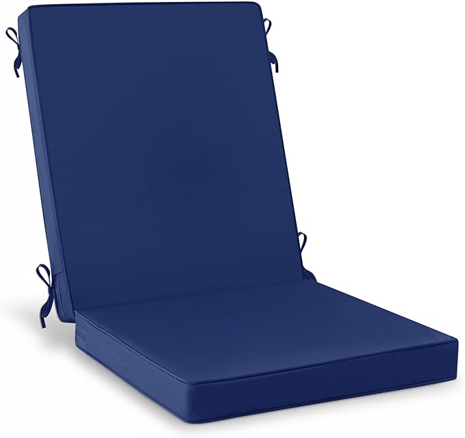 Summsun High Back Patio Chair Cushions, Outdoor Dining Seat Cushion with Splash-Proof Removable Covers, Ties, Non-Slip Bottom for Garden Lawn Patio Furniture, 44 x 20 Inch, Navy