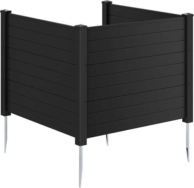 HAPPYGRILL Air Conditioner Fence, 3 Panels Outdoor Privacy Screen with Metal Stakes, No Dig Pool Equipment Enclosure, 48" x 38" Trash Can Screen Fence Kit for Outside Backyard, Black