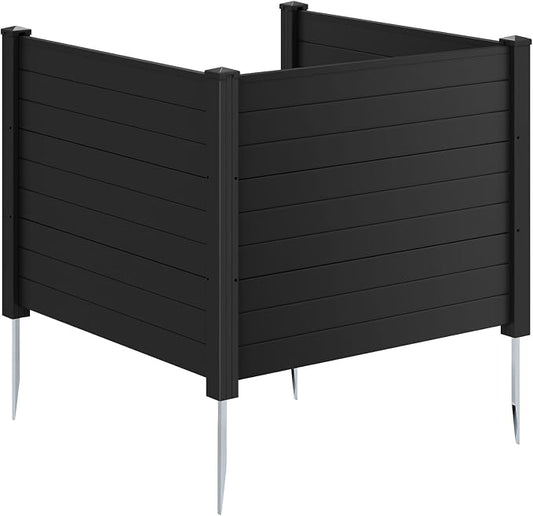 HAPPYGRILL Air Conditioner Fence, 3 Panels Outdoor Privacy Screen with Metal Stakes, No Dig Pool Equipment Enclosure, 48" x 38" Trash Can Screen Fence Kit for Outside Backyard, Black