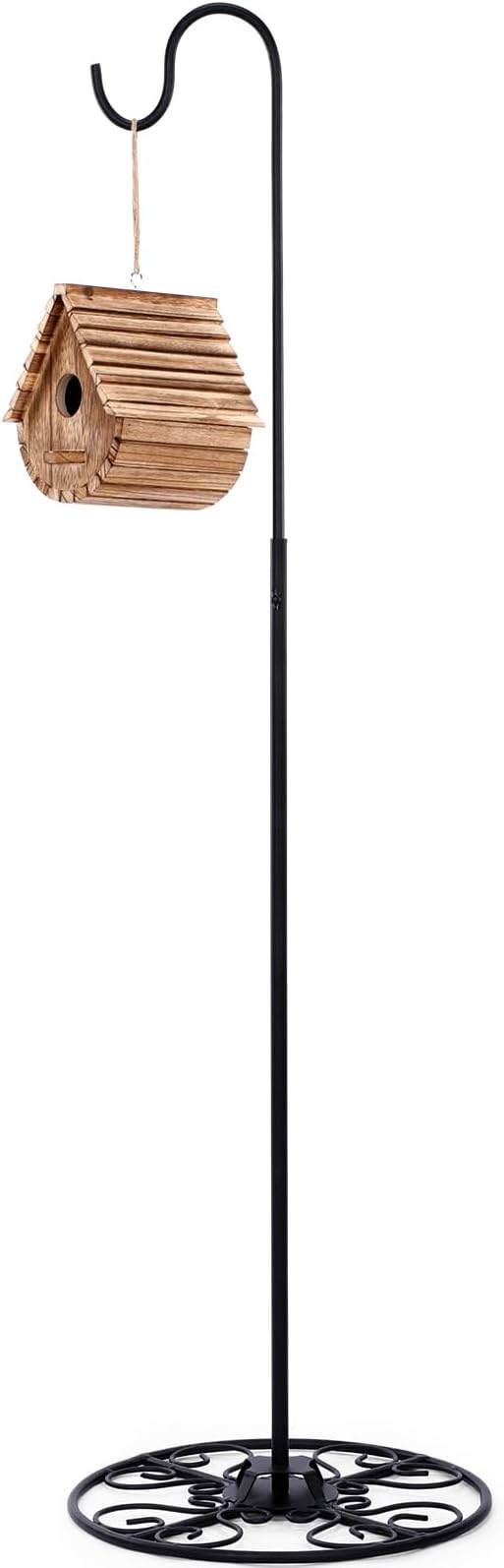 Blulu 34-55 Inch Adjustable Shepherds Hook for Plant Birds Heavy Duty with Wrought Iron Base Indoor Outdoor Wind Chime Stand Feeder Stand Hanging Plant for Garden Plants Weddings Home Decor(1 Pcs)