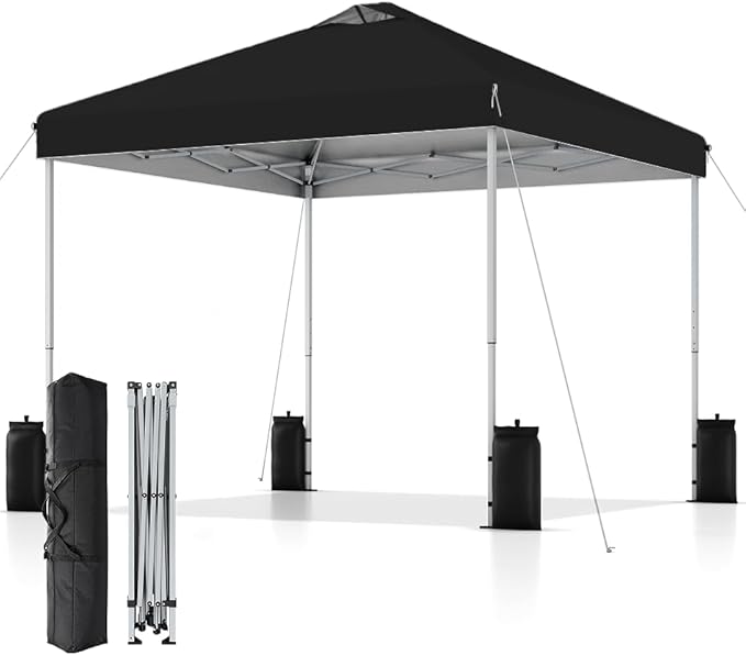 SANWAY 10x10 Pop Up Canopy Tent, One Push Setup, Heavy Duty Portable for Beach Camping Parties with Vents - Black
