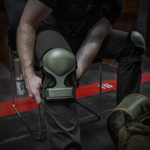 GRITR 2-Piece Tactical Knee Pads and Shooting Glasses Set for Hunting, Shooting, Construction & Outdoor Work – Ranger Green Knee Pads, Black Frame Glasses