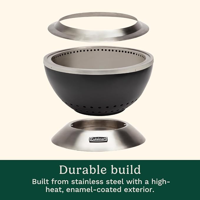 Cuisinart 24” Cleanburn Smokeless Fire Pit with Removable Base for Ash, Portable Wood Burning Outdoor Fireplace, Stainless Steel Smoke Free Outdoor Heater, Enhanced Airflow and Easy Cleanup