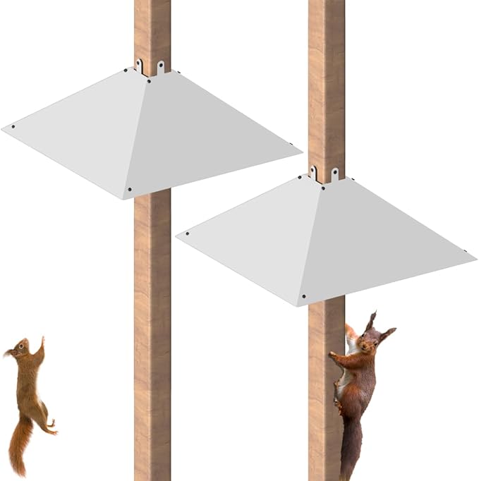 Metal Squirrel Baffle for 4x4 Post, Outside Wooden Pole Mount Squirrel Guards for Bird Feeders, 17 Inch Squirrels Deterrents Stopper to Deter Racoons, White, 2pcs, (Patented No.: D1069260)