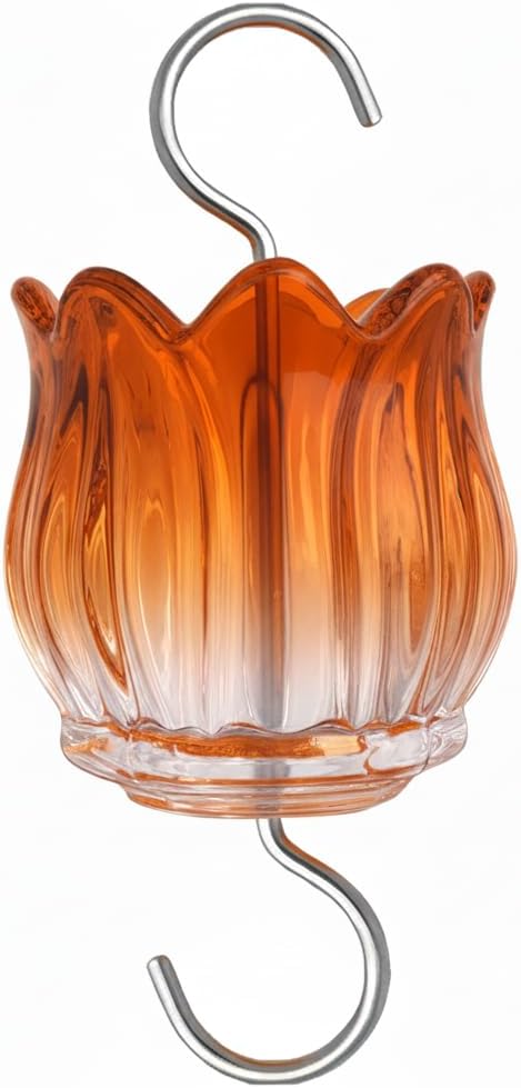Glass Ant Moat for Hummingbird Feeder - 3 OZ Gradient Orange Tulip Insect Guard with Large Capacity