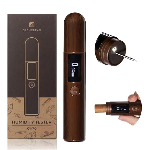 GLENCREAG Single Probe Cigar Hygrometer, Rechargeable Digital Humidity Meter with LED Light, Precision Moisture Tester for Humidors, Ideal Gift for Cigar Collectors, Enthusiasts, or Men