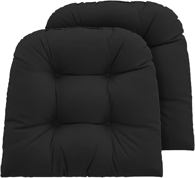 Outdoor Chair Cushions Set of 2, 19x19x4 Inch Seat Pads with Ties for Patio Wicker Chairs Garden Dining Chair, Indoor Outside Use, Fade-Resistant & Waterproof, Black