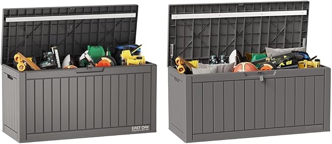 EAST OAK 60 & 90 Gallon Outdoor Storage Boxes Deck Boxes Waterproof Resin Bins for Patio Cushions Gardening Tools Toys