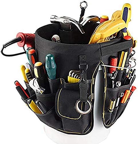 HEEPDD Bucket Tool Organizer, 56 Pockets Caddy Bag for Garden Construction, Carpenter, Electrician, Builder, Black
