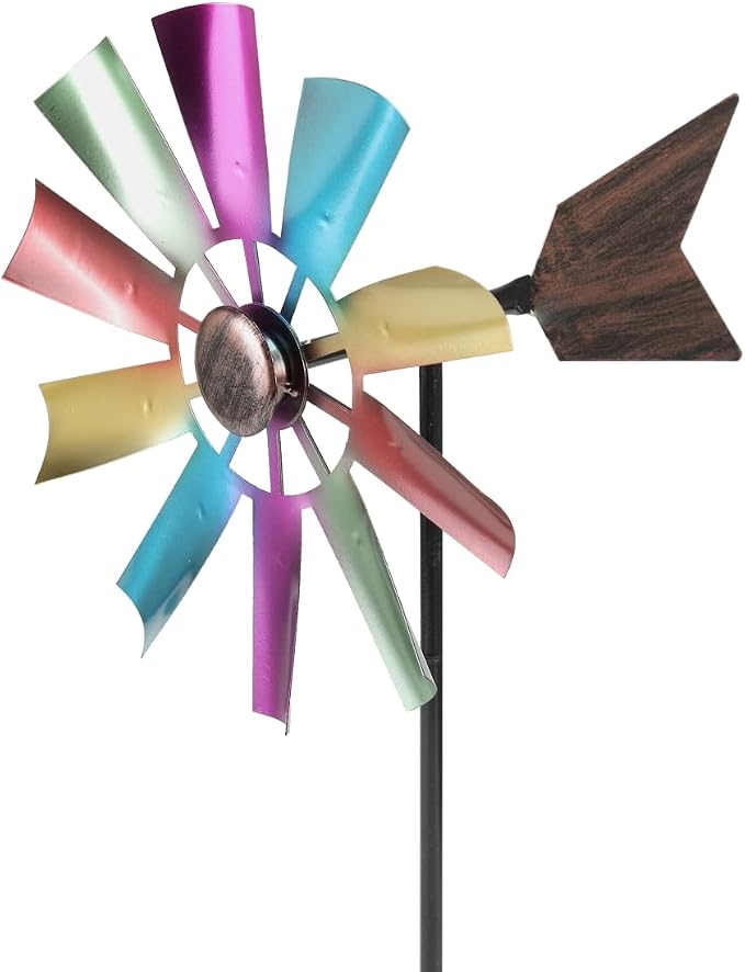 BinaryABC Outdoor Yard Windmill Metal Wind Spinner,Wind Sculptures Spinners Yard Decor Pinwheel,for Garden Yard Lawn Patio Decoration (Colorful)