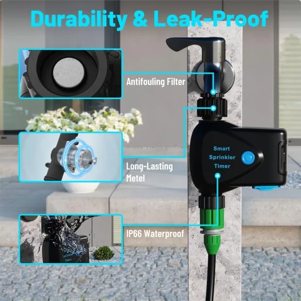 Water Timer for Garden Hose, 2.4GHz WiFi Smart Hose Sprinkler Timer with Tuya/Smart Life App, GreenVation Measure Gallon/Liter Consumption and Flow Rate, Water Flow Meter