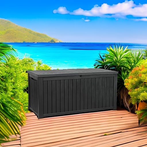 YITAHOME 220 Gallon Large Outdoor Storage XL Deck Box w/Divider for Patio Furniture,Outdoor Cushions, Garden Tools, Sports Equipment and Pool Supplies, Waterproof, Resin, Lockable, Black