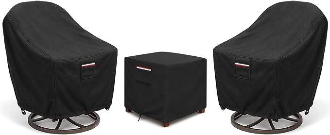 Patio Furniture Covers Set for 3-Piece Bistro Sets, Heavy-Duty 600D Waterproof Outdoor Furniture Covers for 2 Chairs & Coffee Table, UV Resistant, All-Season Protection for Patio, Porch Backyard,Black