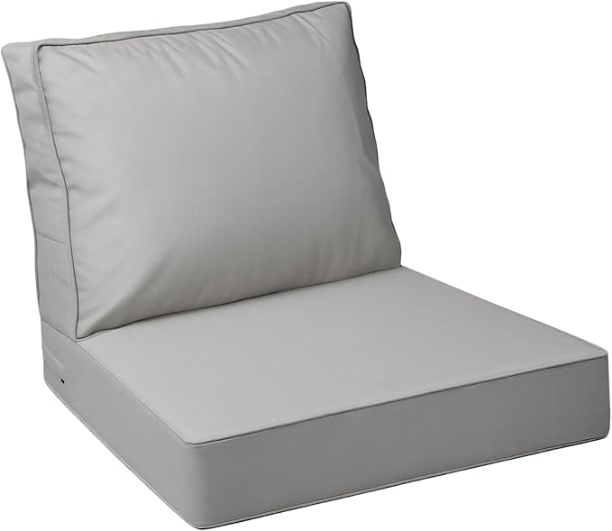 AAAAAcessories Outdoor Deep Seat Cushions with Double Welted Pillow, Waterproof, Fade-Resistant Patio Furniture Replacement Cushions, 24" x 24" x 5" + 24" x 19", Gray