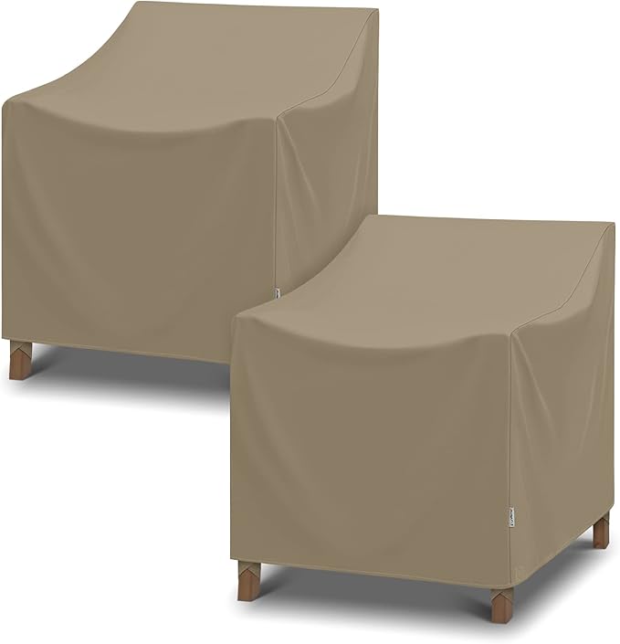 SunPatio Outdoor Chair Covers Waterproof 2 Pack, Heavy Duty Lounge Deep Seat Chair Covers, Fade & Rip Resistant Protector for Outdoor Furniture, All Weather Protection, 33.5"W x 37"D x 36"H, Taupe