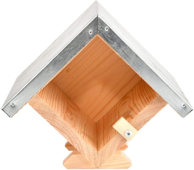 Esschert Design FB460 House-Shaped Wood Bird Feeder, Feeds One Jar of Peanut Butter, Galvanized Metal Roof