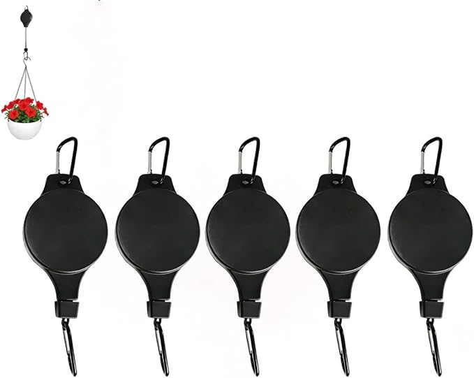 5PCS Retractable Garden Plant Hanger, Upgraded Pulley for Hanging Plants, Easy Lift Lower, Suitable for Flower Pots, Bird Feeders Outdoor (Black-5PCS)