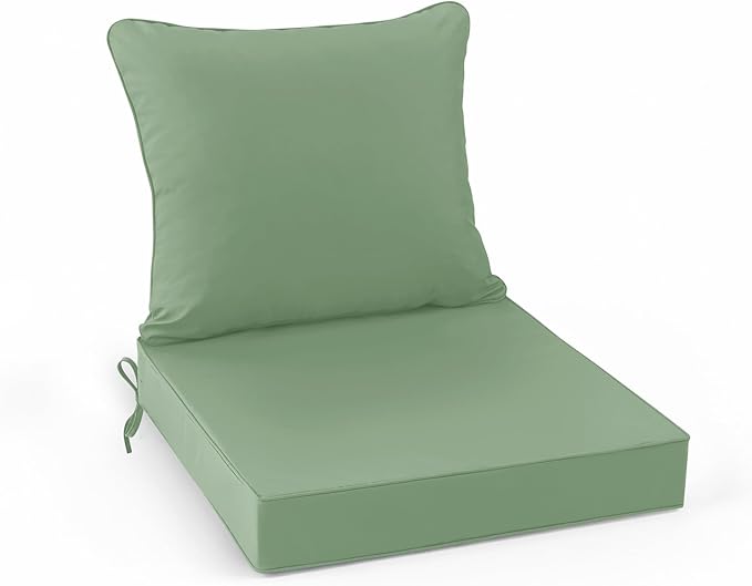 Summsun Outdoor Chair Cushions, Waterproof Back Pillow and Seat Cushion Set for Patio Furniture, Outdoor Sofa Replacement Cushions with Removable Cover, 24 x 24 Inch, Sage Green, 1 Set