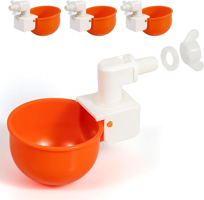MAYKI Chicken Waterer Cups, 4-Pack Automatic Water Dispenser, No-Leak Poultry Waterer for Coop Buckets & DIY Systems, Large Water Cups for MAYKI Waterer Set, Durable PVC
