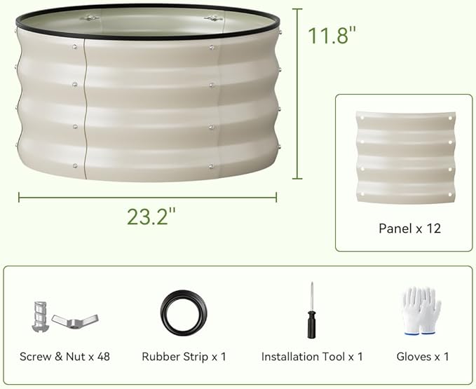 COMHOMA 2 Pack Round Raised Garden Bed 2x2x1ft,Galvanized Metal Planter Box Kit for Outdoor Gardening,Vegetable Flower Herb Growing Beds with Gloves Tools,White