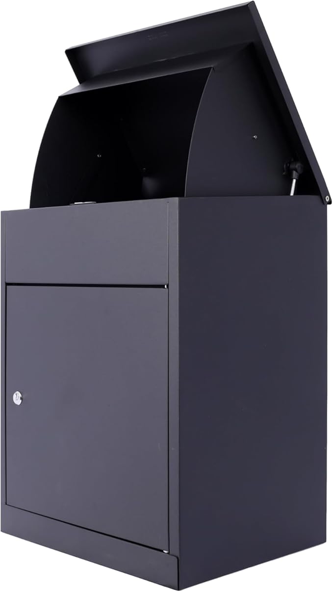 Package Delivery Box for Outside, Deck Boxes Outdoor Extra Large Mailbox Lockable Package Lock Box Steel Outdoor Package Box for Porch, 22.8"x17.3"x14.2" black