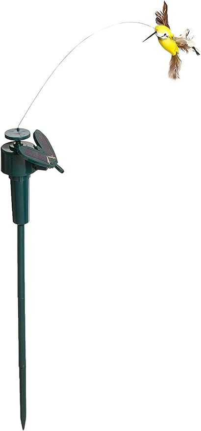 Solar or Battery Powered Fluttering Hummingbird, Real Feather Wings and Tails