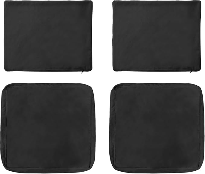 4-Piece Outdoor Patio Cushion Covers, Seat & Back Replacement Set, Covers Only for Patio Furniture, Porch, Deck, Balcony (4Pcs-Black, 24 * 24 * 4-inch)