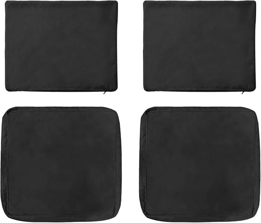 4-Piece Outdoor Patio Cushion Covers, Seat & Back Replacement Set, Covers Only for Patio Furniture, Porch, Deck, Balcony (4Pcs-Black, 24 * 24 * 4-inch)