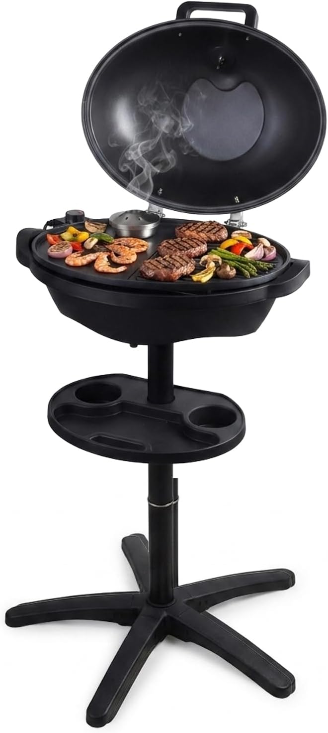 Artestia 1800W Electric Grill, Indoor Outdoor BBQ Grill with Stand, Adjustable Temperature Control, Portable Tabletop Grill for Patio, Balcony & Backyard