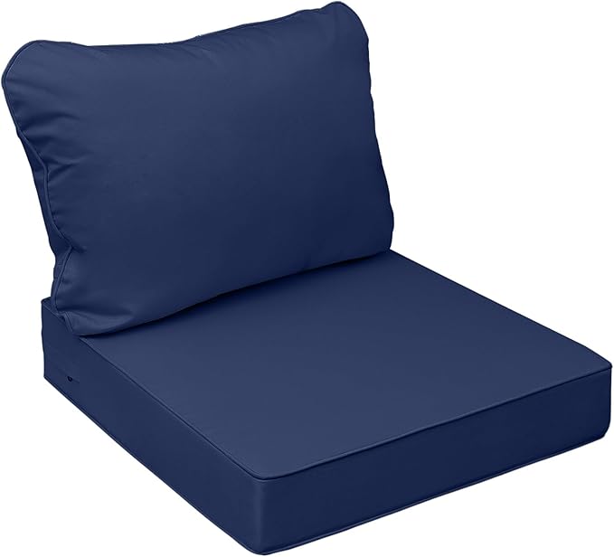 AAAAAcessories Outdoor Seat Cushions for Chairs, Fade-Resistant, Waterproof Patio Furniture Replacement Cushions, 22" x 22" x 3" + 22" x 17", Navy Blue