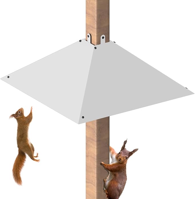 Metal Squirrel Baffle for 4x4 Post, Outside Wooden Pole Mount Squirrel Guards for Bird Feeders, 17 Inch Squirrels Deterrents Stopper to Deter Racoons, White, 1pcs, (Patented No.: D1069260)