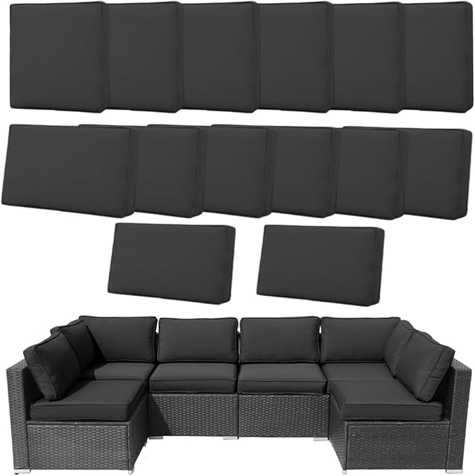 Covers for 14Pcs Outdoor Cushion 25.6x25.6x3.9inch Replacement Washable w/Zipper for 6-Seaters Sofa Patio Slipcovers Set Seat and Back Covers Only