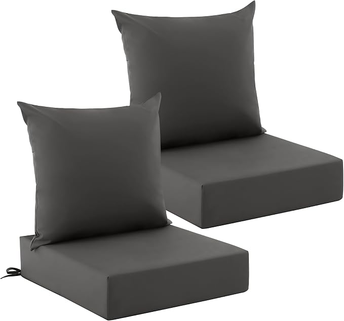 Outdoor Cushions for Patio Furniture, Outdoor Seat Cushion Set 24 x 24 x 5.75 in, Waterproof & Fade Resistant Outdoor Chair Cushions, Patio Cushion with Removable Cover, Set of 2, Dark Grey