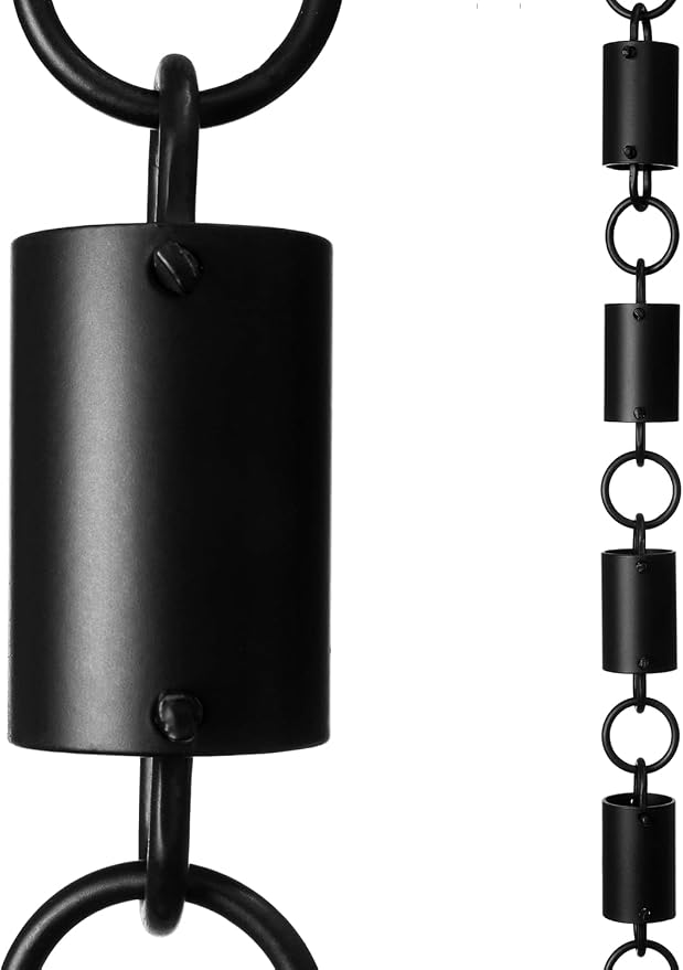 Monarch Rain Chains Aluminum Cylinder Rain Chains for Gutters – 8.5 ft Decorative Rainchain Outdoor Durable Heavy Duty Gutter Chain Downspout, Modern Rainchains for Outside - Black, Cylinder