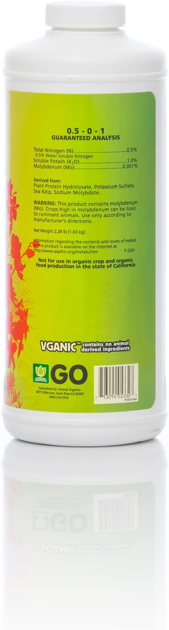 General Hydroponics General Organics BioBud, Bloom Plant Food, 0.5-0-1, 1 qt.
