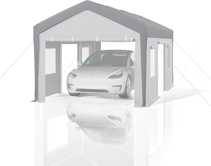 IDEALHOUSE 13'x25' Carport Replacement Canopy Cover - Heavy Duty 220G PE Fabric, Waterproof UV-Resistant & Wind-Resistant (Gray, Cover Only - Frame Not Included)