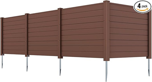 HAPPYGRILL Air Conditioner Fence, 4 Panels Outdoor Privacy Screen with Metal Stakes, No Dig Pool Equipment Enclosure, 48" x 38" Trash Can Screen Fence Kit for Outside Backyard, Brown