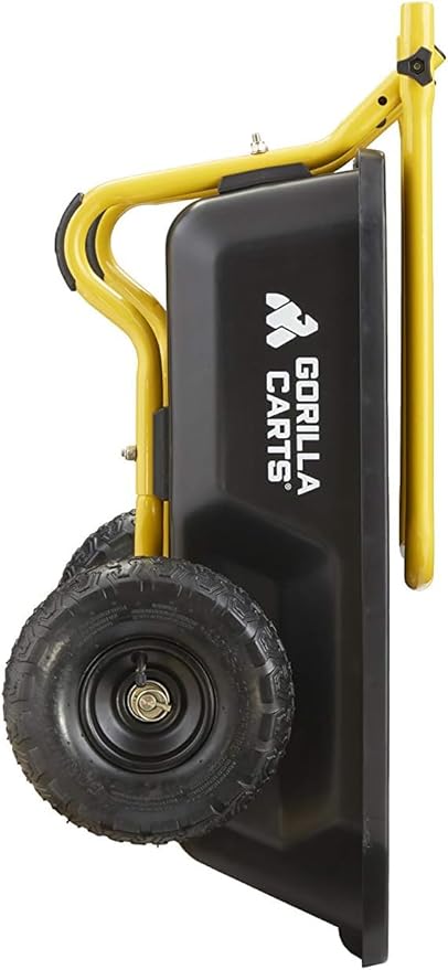 Gorilla Carts GCR-4 Poly Dump Cart, 2-Wheel Garden Wagon with Foldable Handle, 4 cu ft, 300 lb. Capacity, Black/Yellow