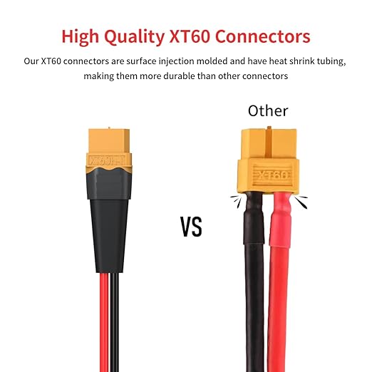 ELFCULB 10AWG 1FT XT60 Extension Cable, XT60 Female to Male Connector for RC Battery Portable Power Station Solar Panel(2 Pieces)