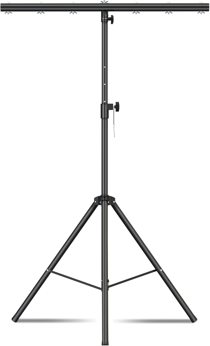 DJ Lights Stand with Round T Bar, Heavy Duty Par Can Tripod for 7 Lights Stage Light Stand Adjustable Height 55-100 Inch, DJ Lighting Suitable for Stages, Bar, Banquet, Party