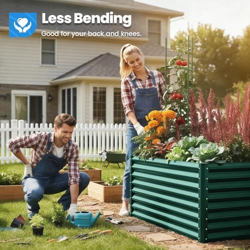 Quictent Galvanized Raised Garden Bed 8x4x2 Ft Tall Metal Planter Box for Vegetables Outdoor Bottomless for Backyard, 2 Tomato Cages Included, 22.04" Deep, Green