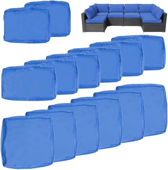 14Pcs Outdoor Cushion Covers Replacement Washable w/Zipper for 6-Seaters Sofa Patio Slipcovers Set Seat and Back Covers Only-25.6x25.6x3.9inch