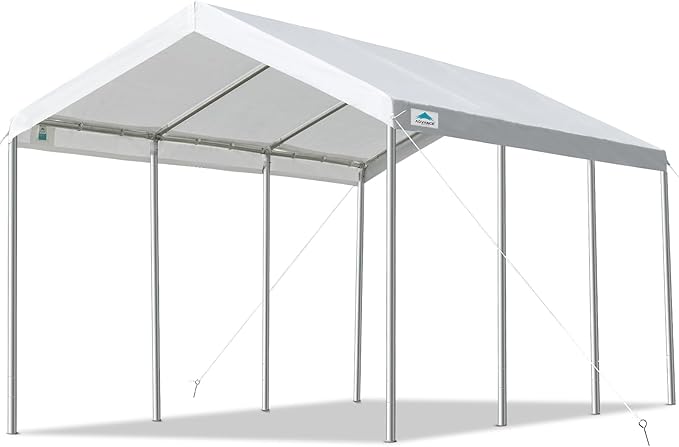ADVANCE OUTDOOR 10x20 ft Heavy Duty Carport, Adjustable Height Garage Car Canopy Party Tent Boat Shelter, White