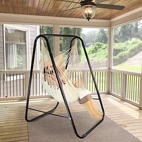Hammock Chair Stand with Large Hanging Padded Indoor Swing,Easy to Assemble Sturdy Hammock Chair with Stand,MAX Capacity up to 500 LBS,Heavy-Duty Steel Hammock Stand for Indoor Outdoor(White)