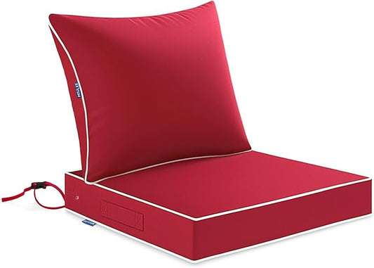 MIULEE Red Outdoor Seat Cushion 22x22 Inch Waterproof & 3 Year Fade Resistant Deep Seat and Back Cushion for Patio Furniture Chair Sofa Couch with Handle and Adjustable Straps