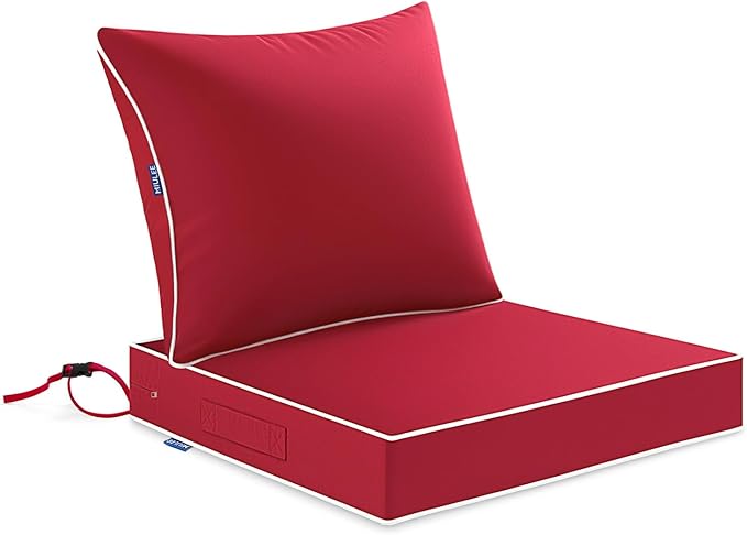 MIULEE Red Outdoor Seat Cushion 24x24 Inch Waterproof & 3 Year Fade Resistant Deep Seat and Back Cushion for Patio Furniture Chair Sofa Couch with Handle and Adjustable Straps
