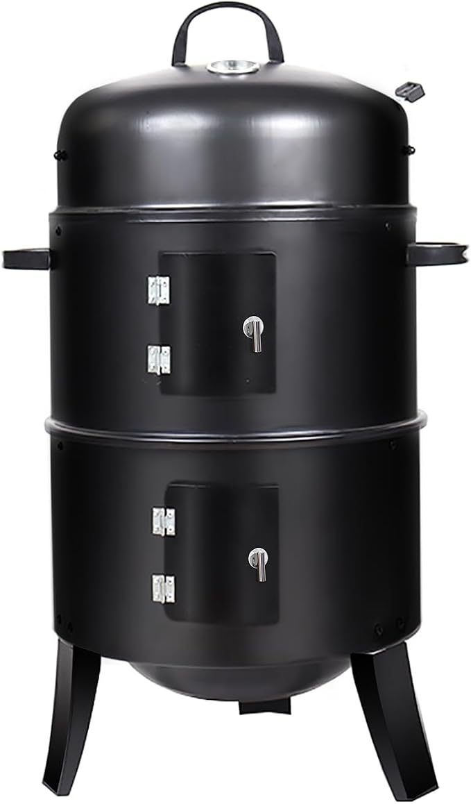 16 inch Vertical Charcoal Smoker, BBQ Grill, Fire Pit, 3-in-1 with Built-in Thermometer, Adjustable Air Vent, Idea for Parties, Backyard, Patio, Camping