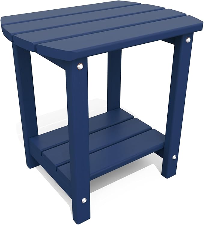 THOEOE Adirondack Outdoor Side Table, 2-Tier Sturdy Patio End Table Weather Resistant, Morden Side Table for Patio, Pool, Porch, Navy Blue