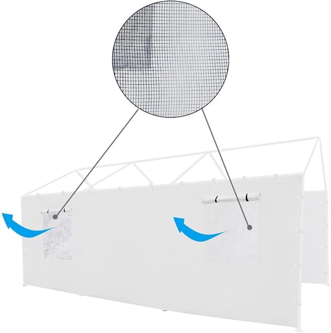 Carport Replacement Tarp Canopy, Sidewall Panel with Mesh Windows and Elastic Ball Bungees, for 10x20 FT or 12x20 FT Garage Party Tent Shelter - White, One Sidewall Panel Only